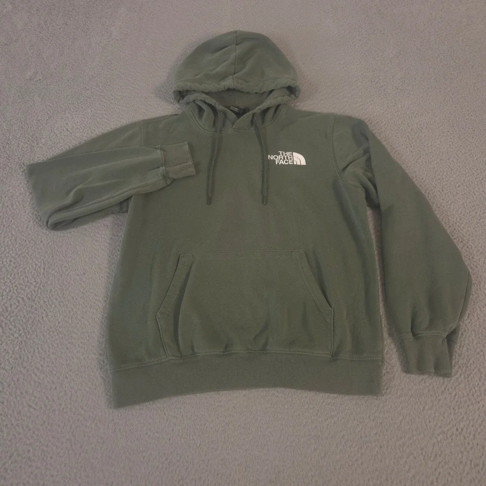 The North Face Hoodie Mens Small Green Box NSE Pullover Cotton Graphic Logo
